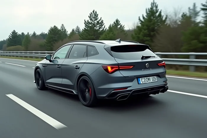 Cupra Formentor gris graphite en circulation sur une autoroute française avec effet de mouvement