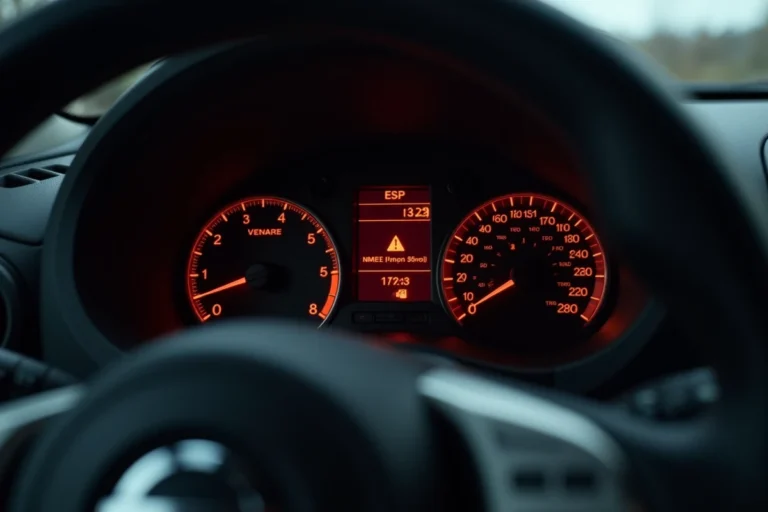 Voyant moteur rouge et voyant ESP allumés sur le tableau de bord d'une Nissan Juke